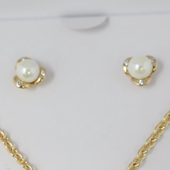 Charter Club Gold-Tone Pavé & Imitation Pearl Pendant Necklace‎ & Earring Set - Picture 5 of 6